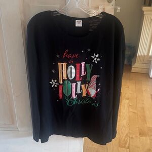 Holiday Time Festive Top - Black with Red, Green, and White